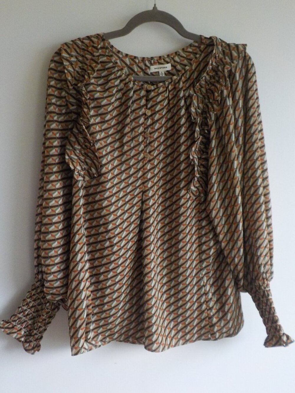 Max Studio Blouse - Small - Oversized Ruffle Browns Dressy (2452)